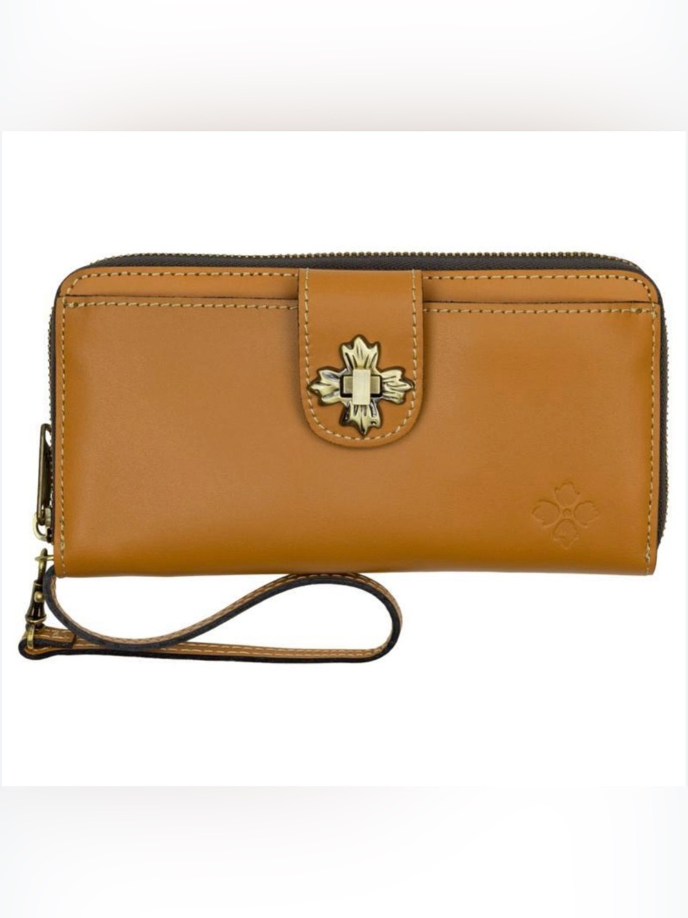 Patricia Nash Tan Leather Wristlet Wallet with Silver Cross Accent